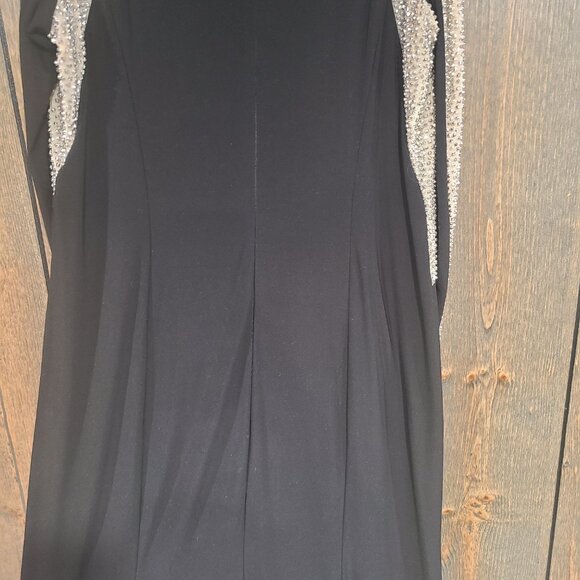 XSCAPE Plus "Wren" Long Jersey Knit Long Sleeve Crystal Beaded Dress EUC worn on - Picture 12 of 12